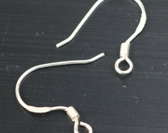 10 Sterling SILVER Ear Wires French Spring Hook Earrings Earwires - 13x16mm 22Gauge 0.6mm Wire - 5 Pair Fish hook ear wire - ss788