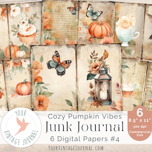 Watercolor Junk Journal Pages Vintage Butterfly Hummingbird Printable Cozy Autumn Pumpkin Collage Paper Floral Journaling Scrapbooking Sheet