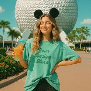 Comfort Colors 1717 Seafoam Mockup | Magical Theme Park Mock | Florida Lifestyle Vacation Mocks | Purple Oversized Shirt | World Showcase