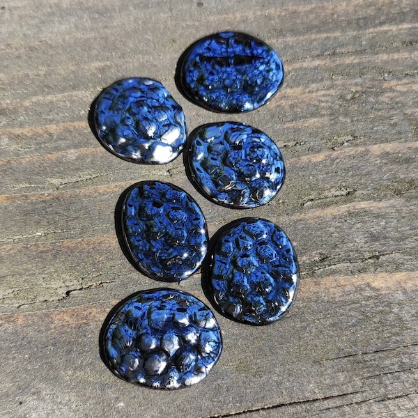 Anthracite Dragon Scales Handmade Lampwork Glass six set Cabochons Jewelry Supply Jewellery Making for Pendant for Brooch Earrings for Ring