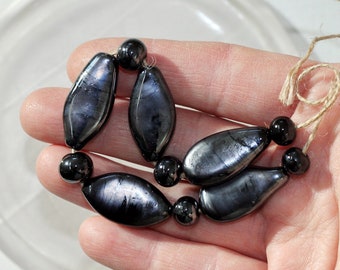 Black metallic handmade lampwork glass 11 beads set craft supplies jewelry supply jewellery making for bracelet for necklace for earrings