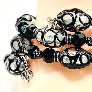 Silver and Black Lampwork Beads Cuff Bracelet | OAK Wrap Bracelet