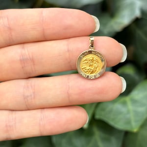 14k Gold St Michael Satin Medal Pendant Hollow 15mm