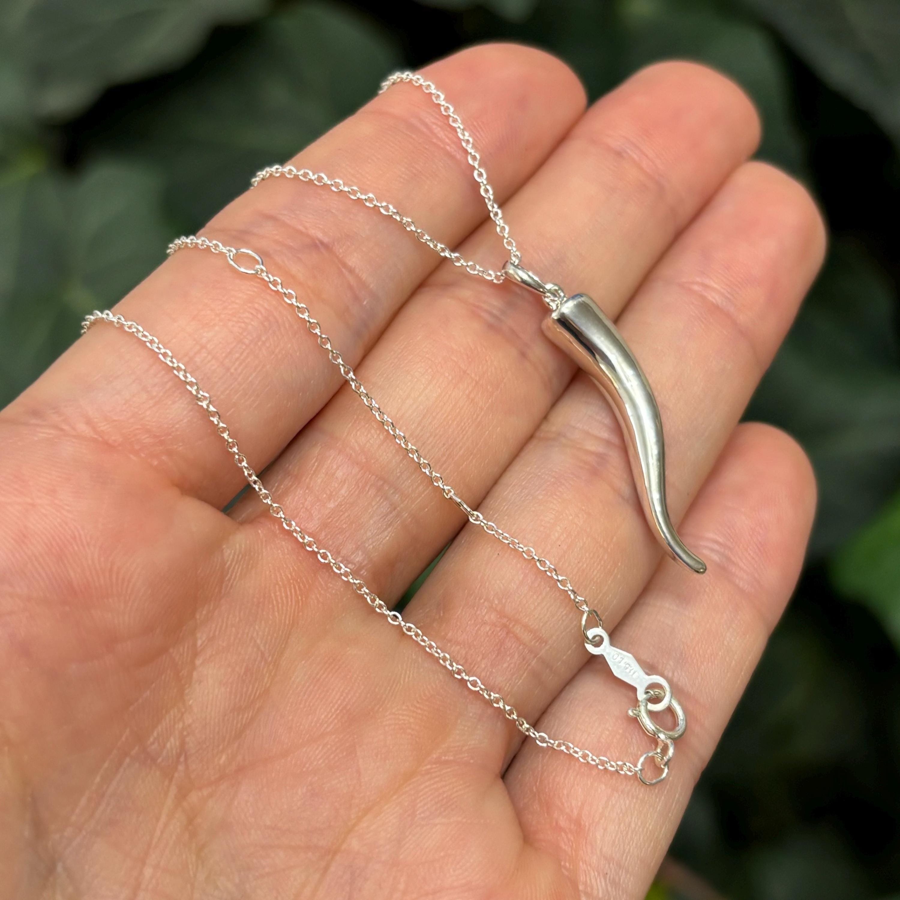 Sterling Silver Italian Horn Corno Pendant Necklace - Etsy