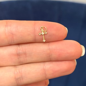 14k Gold Diamond Budded Tiny Cross Charm Pendant
