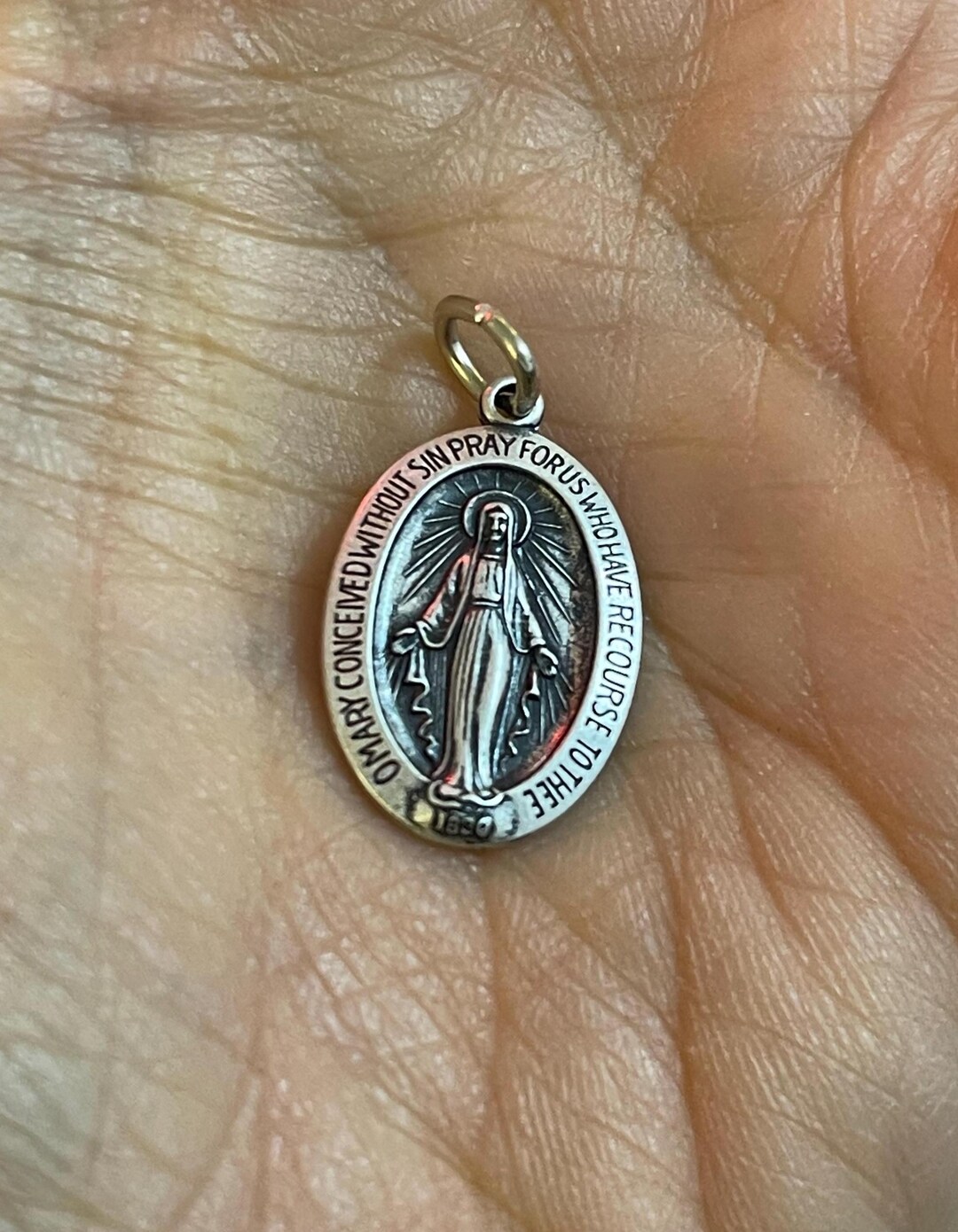 Sterling Silver Oval Miraculous Medal Charm Pendant 19x14 Mm - Etsy