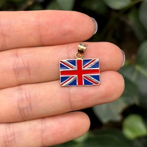 14K Yellow Gold Flag British Union Jack Enamel Pendant