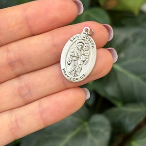 Sterling Silver St Joseph Medal Oval Medal Pendant 28mm