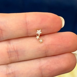 14k Gold Cubic Zirconia Stars Cartilage Stud Body Jewelry