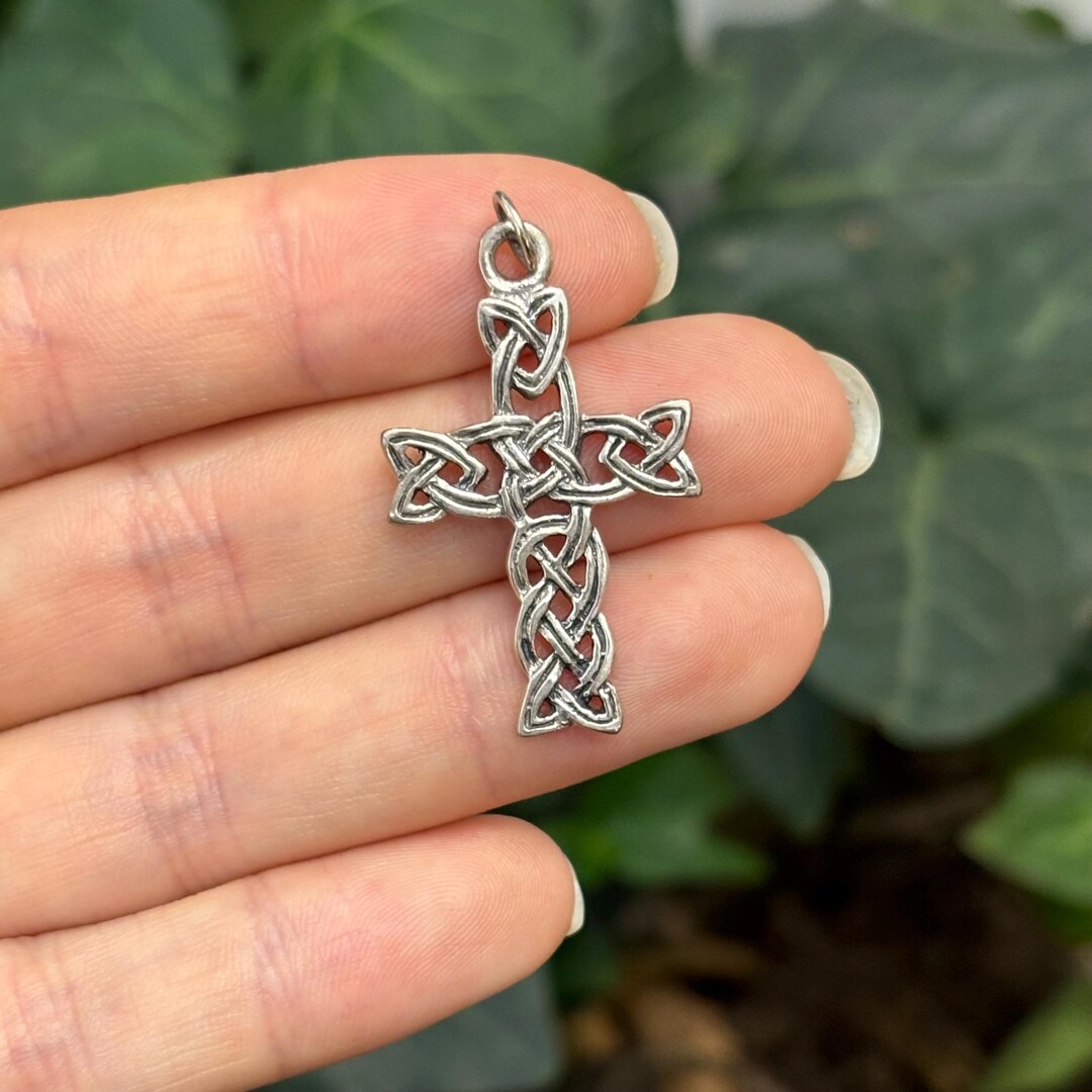 Sterling Silver Antiqued Celtic Knot Cross Charm Pendant 32mm - Etsy