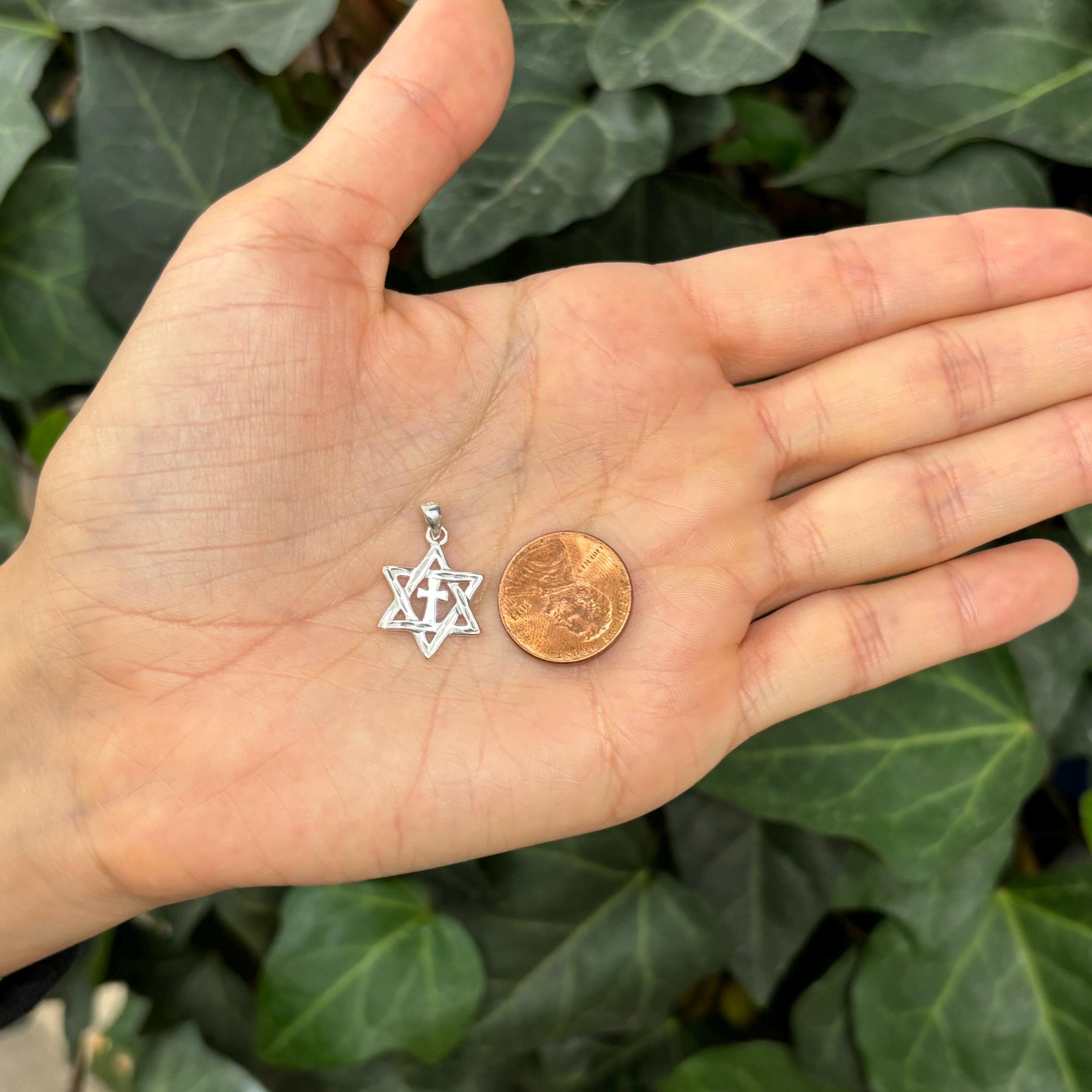 Sterling Silver Judica Star of David Magan Star and Cross Pendant