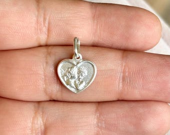Sterling Silver Matte Angel Heart Charm Pendant