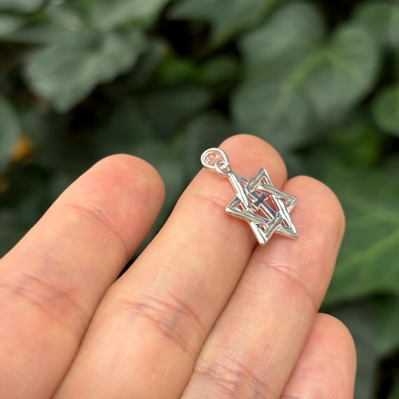 Sterling Silver Judica Star of David Magan Star and Cross Pendant