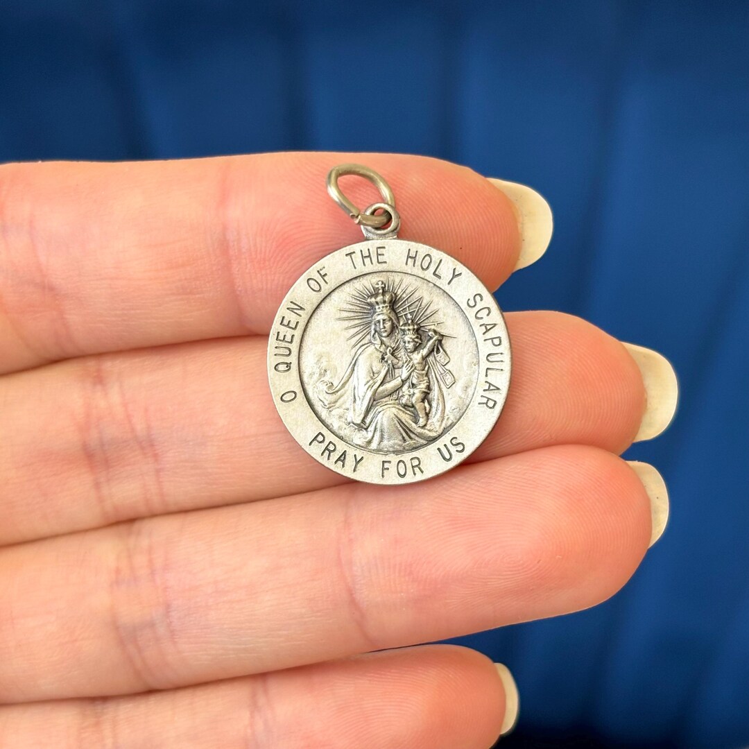 Sterling Silver Round Scapular Medal Sacred Heart Pendant 22mm - Etsy