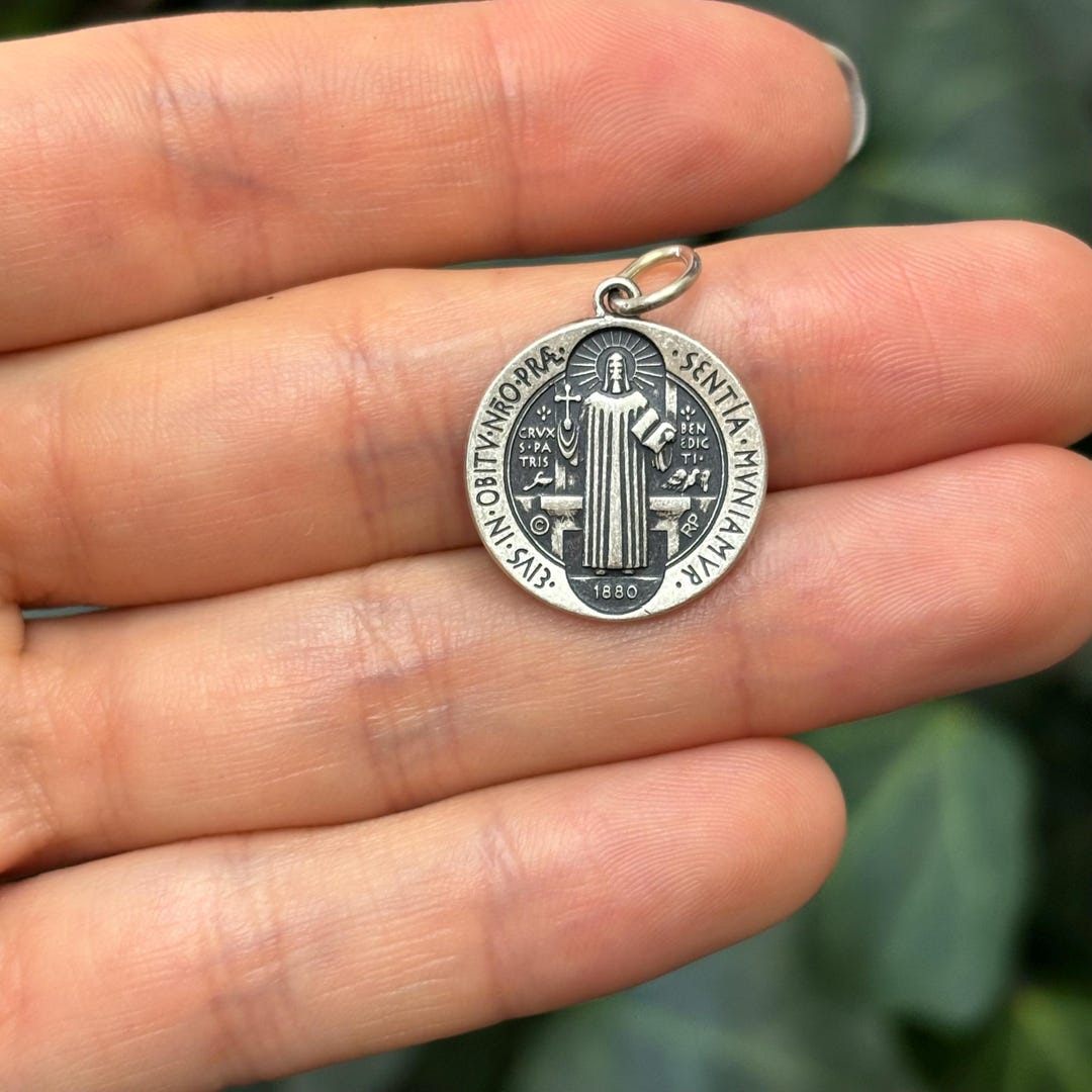 Sterling Silver St Benedict Round Medal Pendant 18mm - Etsy