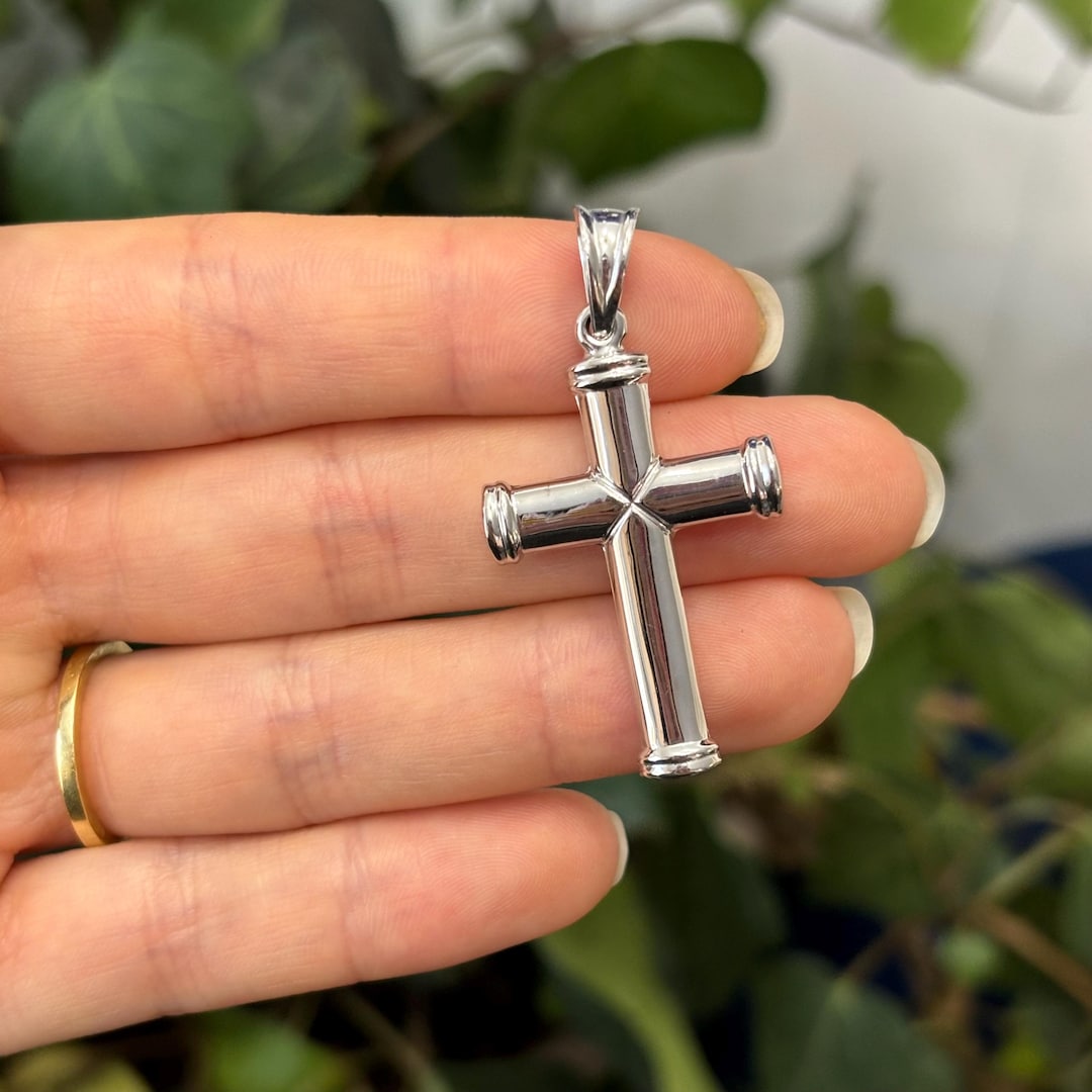 14K White Gold Large 3D Cross Pendant Hollow - Etsy