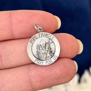 Sterling Silver Antiqued and Brushed Pope Francis Round Medal Pendant