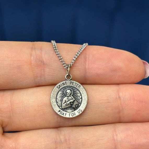 Sterling Silver St. Peter Medal 18”necklace - Etsy