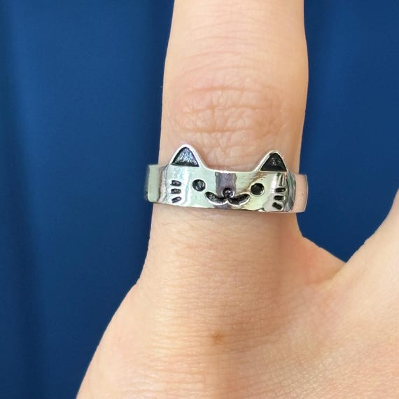 Adjustable Ring Kitty Paw Ring Sterling Silver Cat With Paw Print