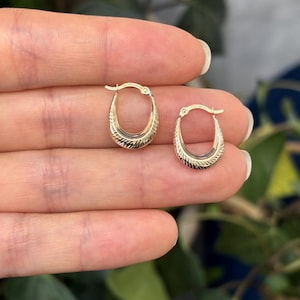 10k Gold Oval Textured Mini Hoop Earrings