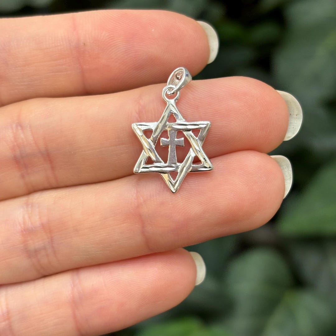 good アパッチ族 MJ シルバー925 14k MarkJimene Sterling Silver Judica Star of David Magan Star and Cross Pendant