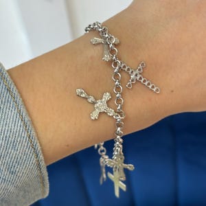 Sterling Silver Crosses Charm Bracelet