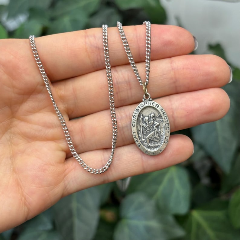 Sterling Silver St Christopher Oval Medal Pendant Necklace 26mm X 16mm ...
