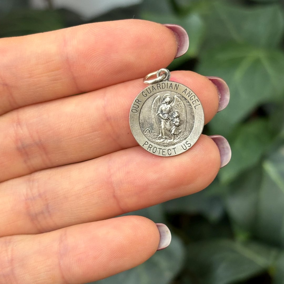 Sterling Silver Our Guardian Angel Round Medal Charm Pendant 20mm - Etsy