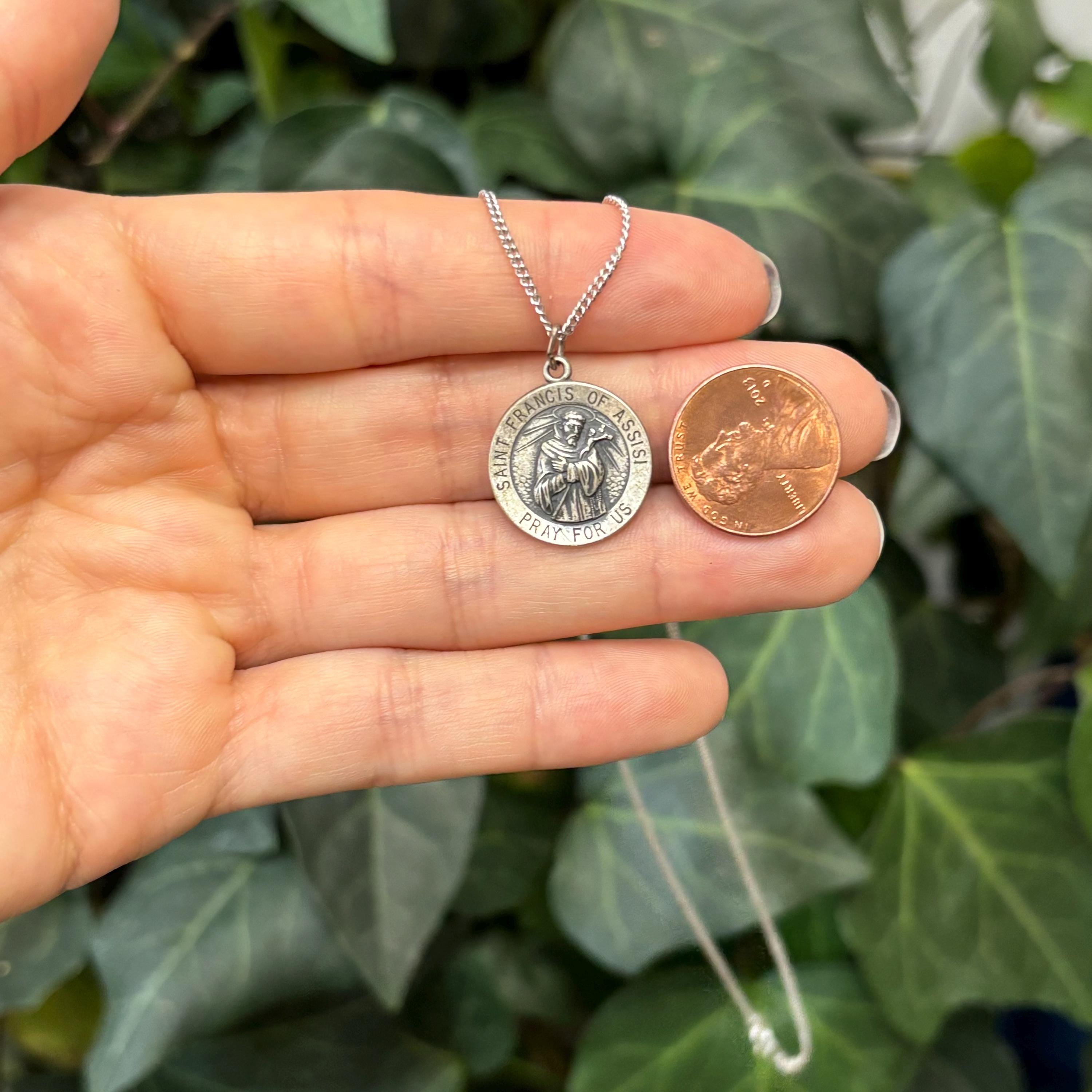 Sterling Silver St Francis of Assisi Round Medal Pendant Necklace 18mm ...