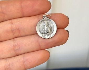 Pendentif médaille ronde Sainte Lucie en argent sterling vieilli, 18 mm