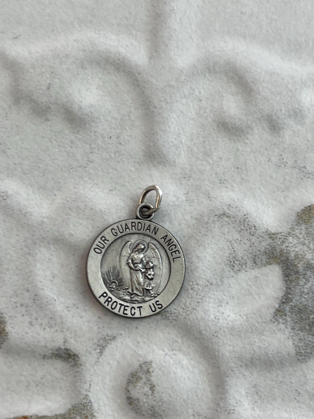 Sterling Silver Our Guardian Angel Round Medal Charm Pendant - Etsy