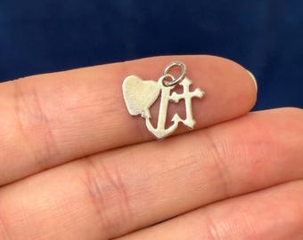Sterling Silver Polished Cross Heart and Anchor Charm Pendant