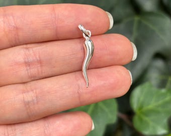 Sterling Silver Italian Horn Corno Pendant 21mm