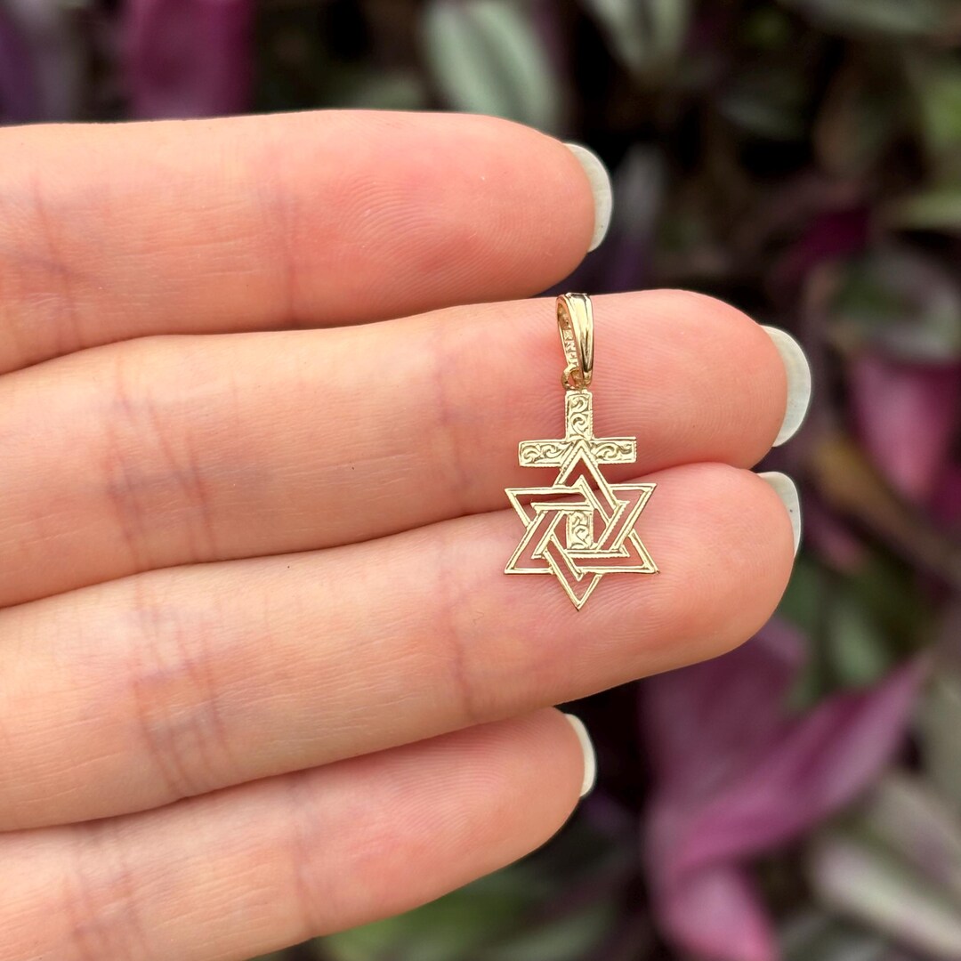 good アパッチ族 MJ シルバー925 14k MarkJimene 14k Gold Judica Star of David Magan Cross Star Charm Pendant - Etsy