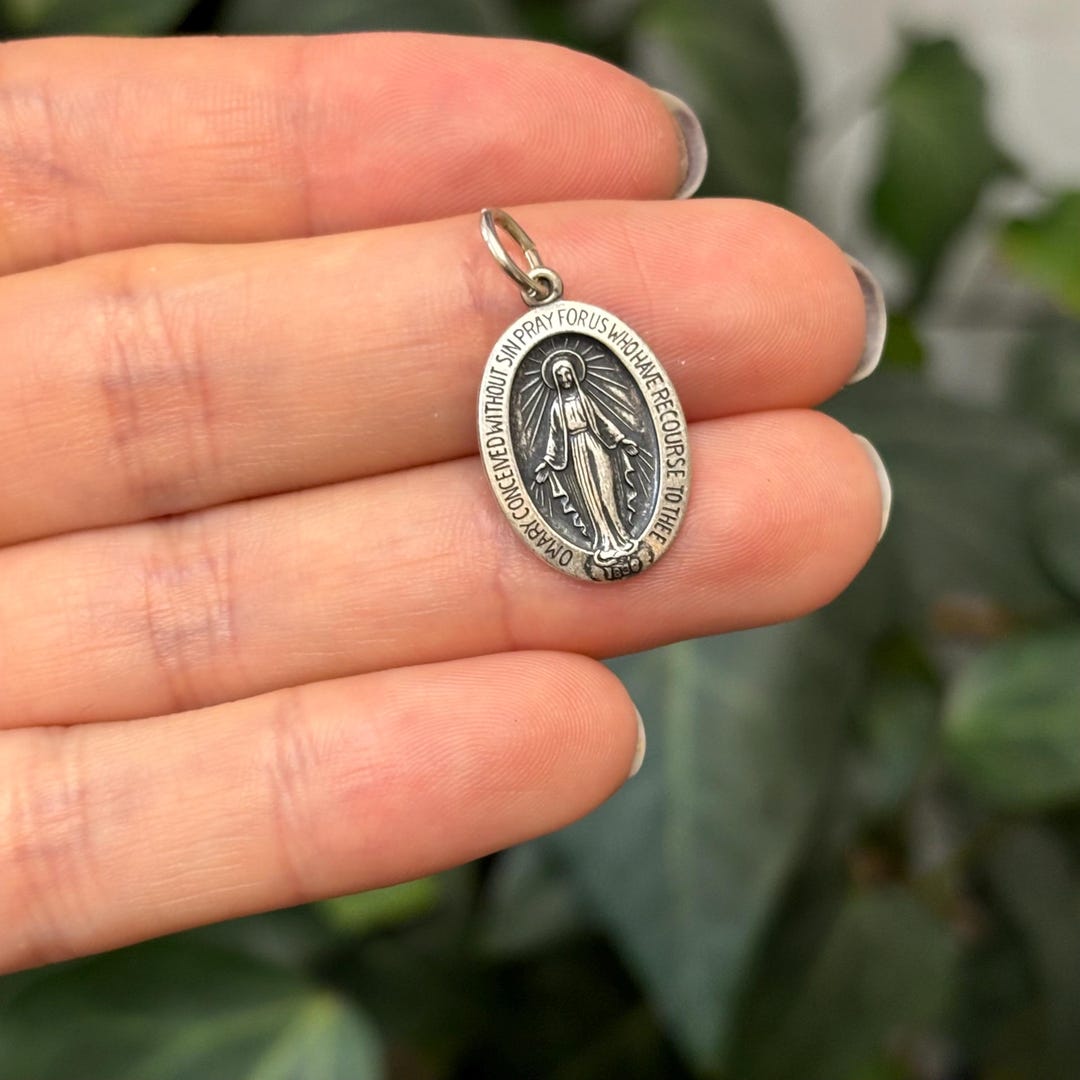 Sterling Silver Miraculous Medal Oval Medal Charm Pendant 19mm X 14mm ...