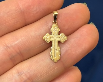 14k Gold Eastern Orthodox Cross Pendant 22mm