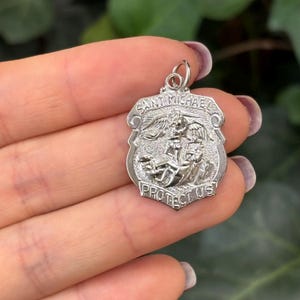 Sterling Silver St Michael Badge Medal Pendant 28mm x 20mm