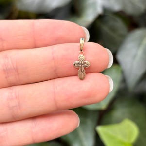 14k Gold Eastern Orthodox Cross Charm Pendant Mini Size