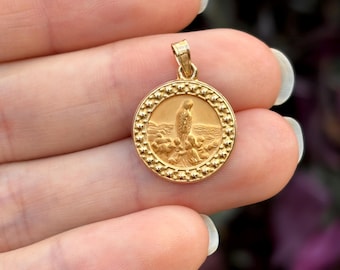 14k Gold St Anthony Beaded Round Medal Charm Pendant