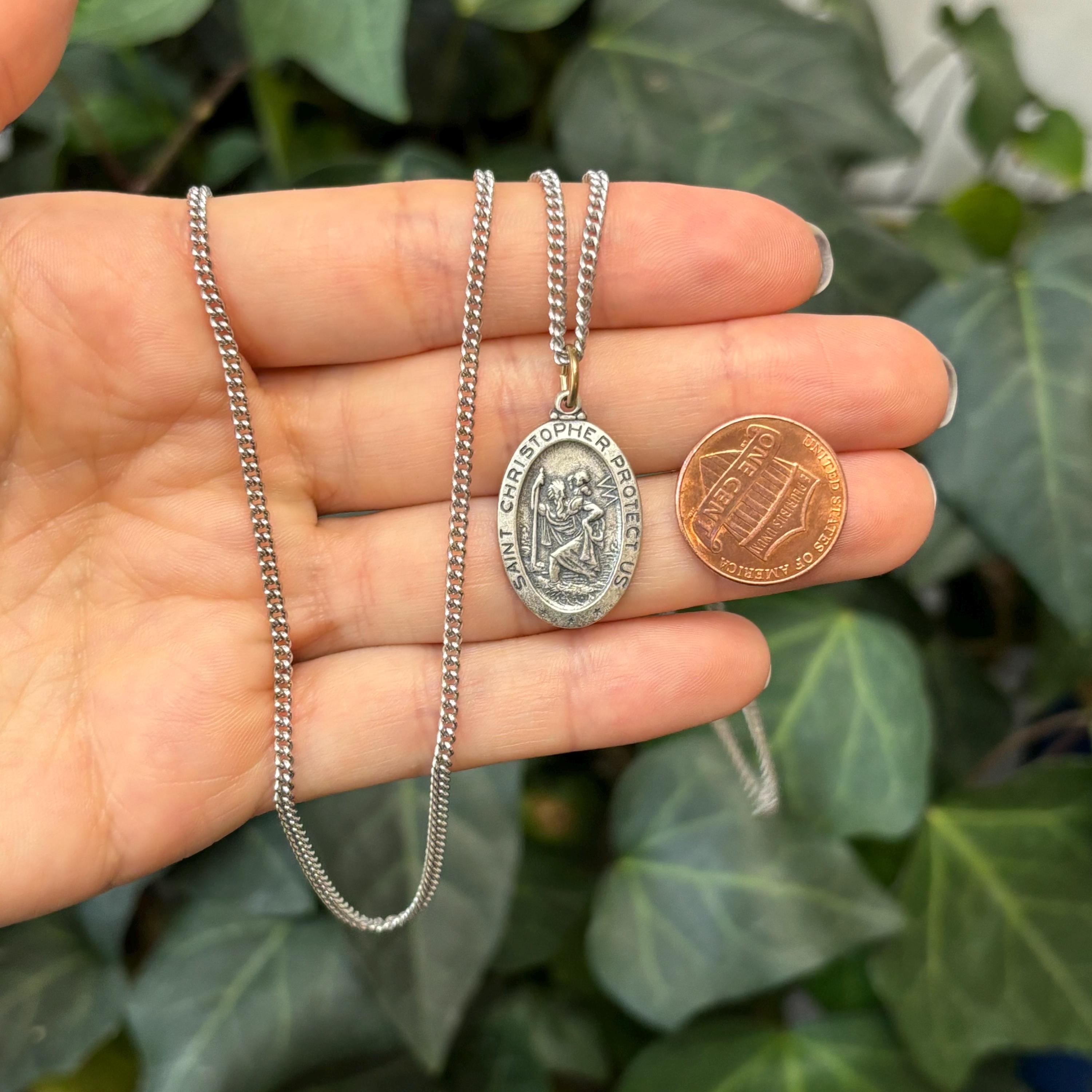 Sterling Silver St Christopher Oval Medal Pendant Necklace 26mm X 16mm ...