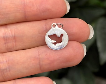 Sterling Silver Dove Round Medal Charm Pendant 14mm Holy Spirit