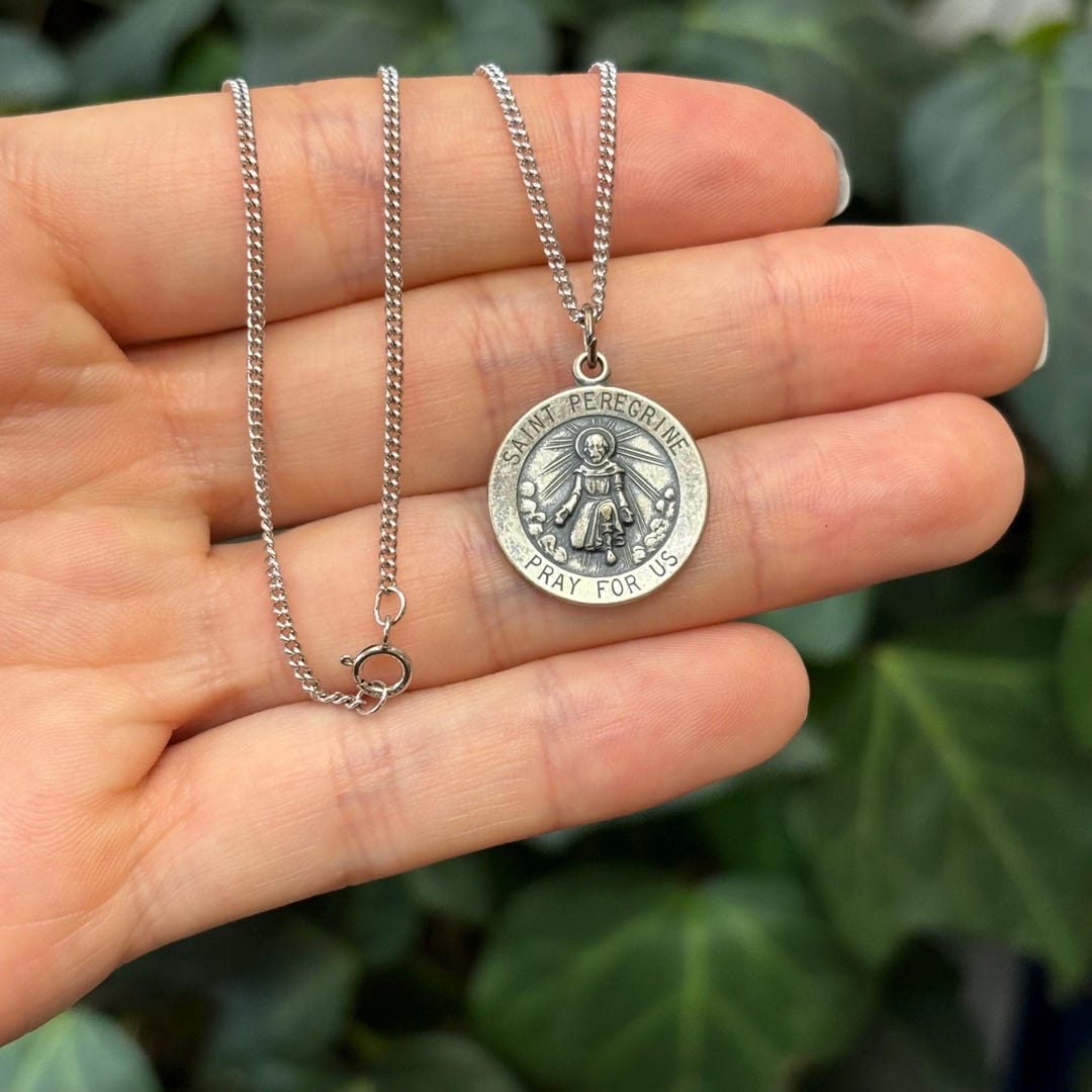Sterling Silver St Peregrine Round Medal Pendant Necklace 18mm - Etsy
