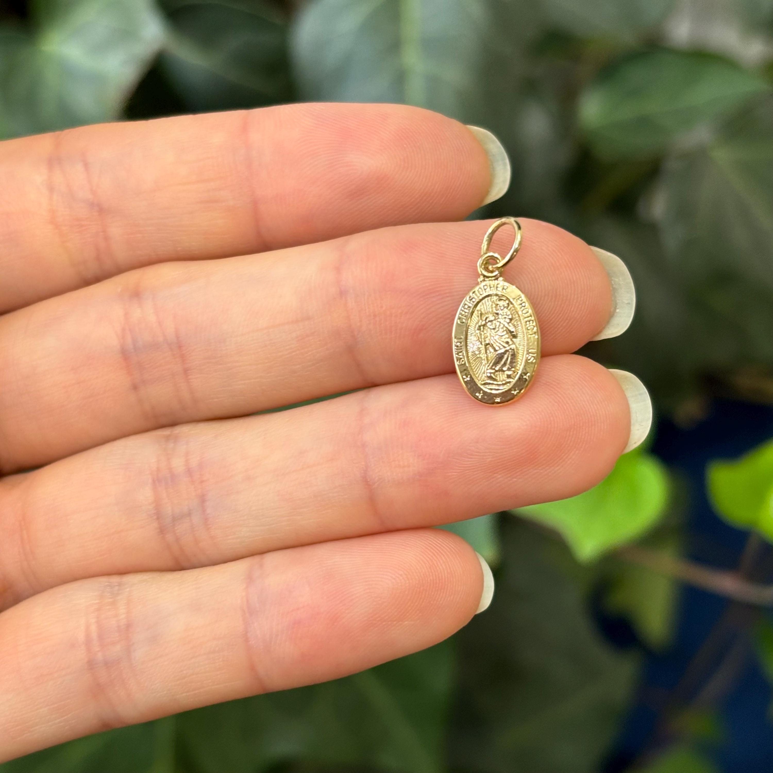 14k Gold St Christopher Oval Medal Charm Pendant Small - Etsy