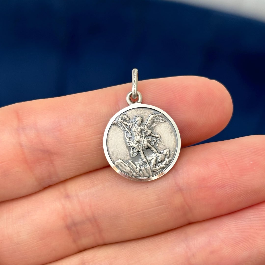Sterling Silver Antiqued St Michael Round Medal Pendant - Etsy