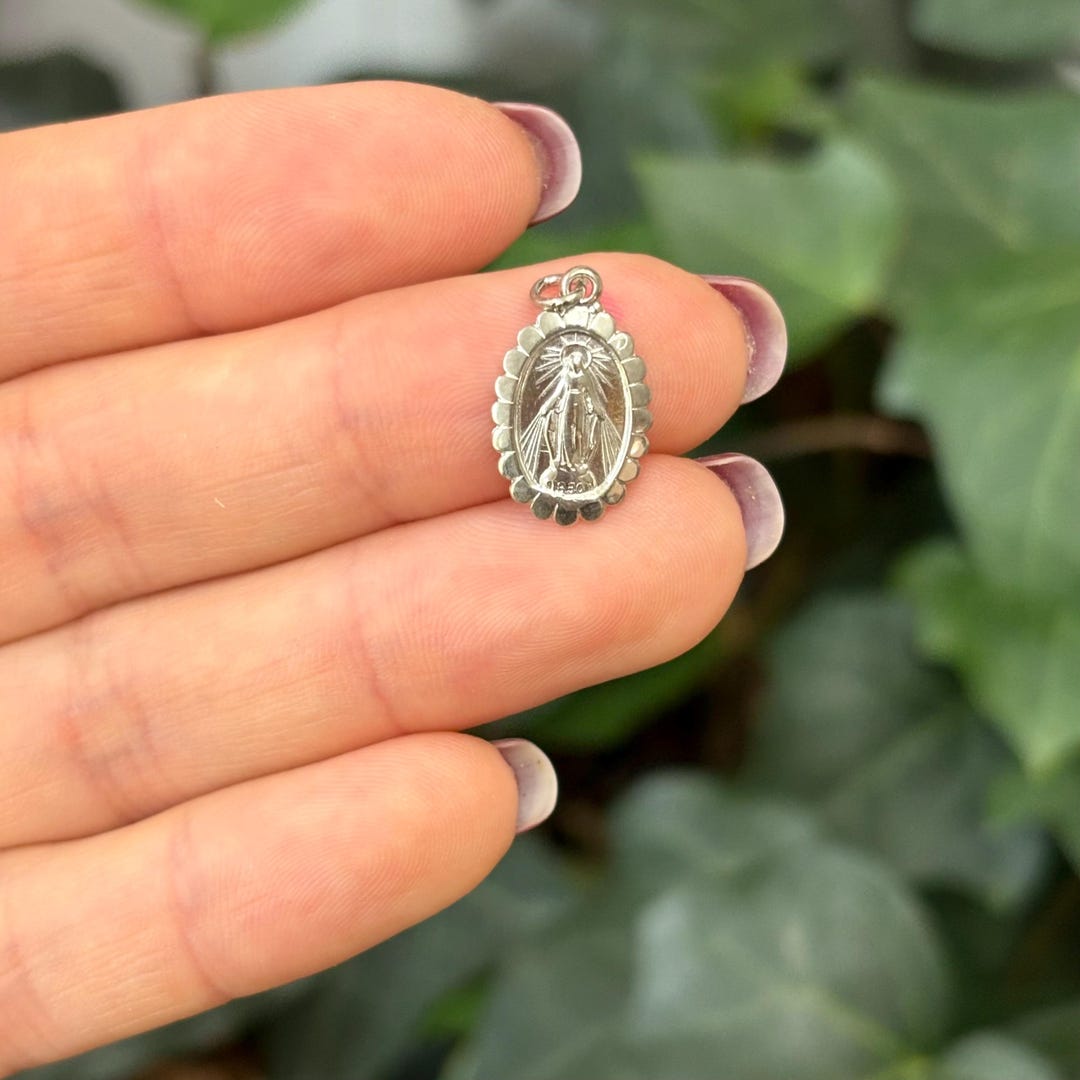 Sterling Silver Miraculous Medal Oval Framed Charm Pendant 17mm X 10mm ...
