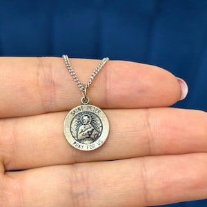 Sterling Silver St. Peter Medal 18”Necklace