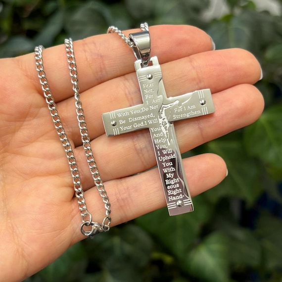 Stainless Steel Isaiah 41:10 Cross Pendant Necklace Hong Kong