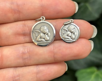 Pendentif à breloques médaille ronde Raphael Angel en argent sterling