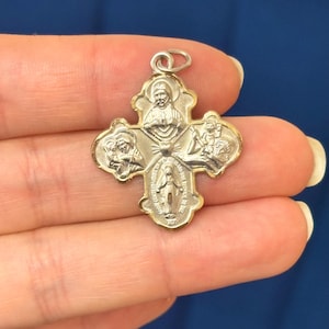 Sterling Silver Platinum-plated Four Way Medal Cross Charm Pendant