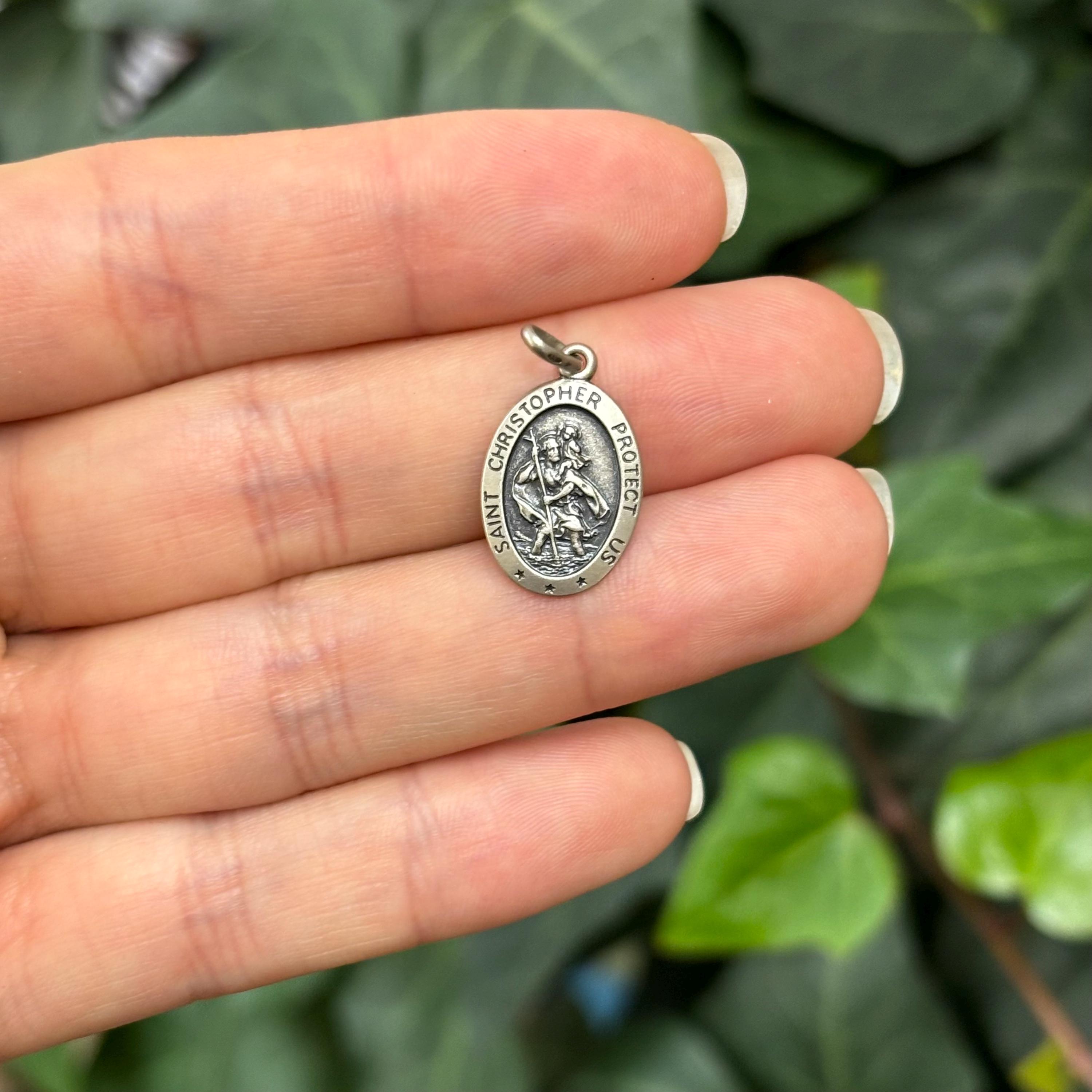 Silver 21mm round St Christopher Pendant FI